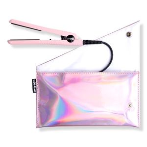 Pink Eva nyc mini healthy heat ceramic styling iron with cosmetic travel case
